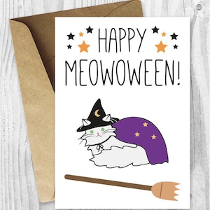 Printable Halloween Cards, Happy Meowoween Halloween Cat Card, Funny Printable Halloween Card, Instant Download Card, Cat Halloween