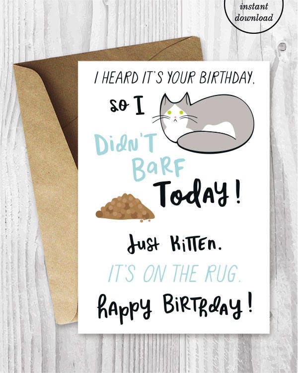 Funny Birthday Printable Cards Funny Cat Birthday Cards Grey - Etsy