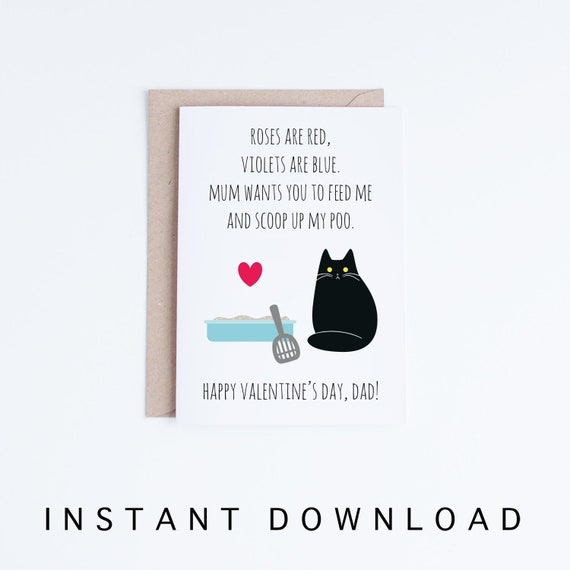 DIY for Him Valentines Card Printable for Dad UK, Funny Cat