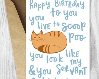 Funny Birthday Song Card from the Cat Printable, Funny Happy Birthday Poem Card, Ginger Cat Digital Card, Orange Cat Instant Download