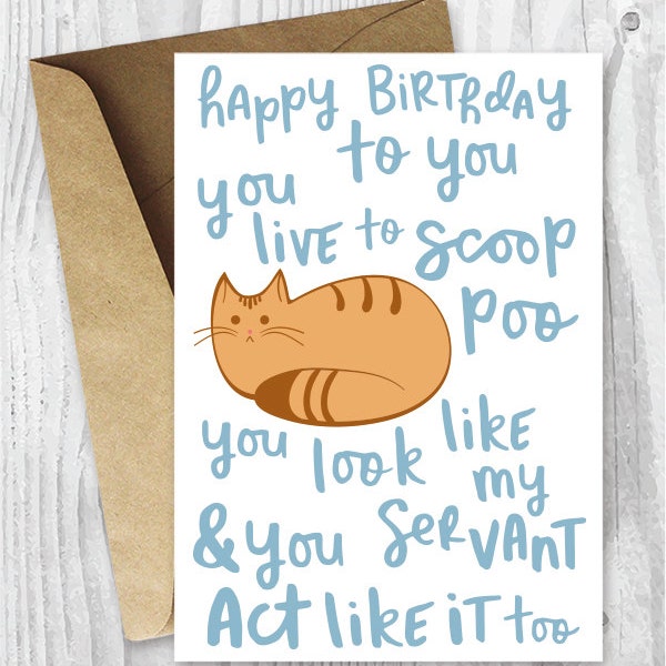 Funny Birthday Song Card from the Cat Printable, Funny Happy Birthday Poem Card, Ginger Cat Digital Card, Orange Cat Instant Download