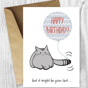 Birthday Card Printable Birthday Card Funny Cat Birthday Card Grumpy
