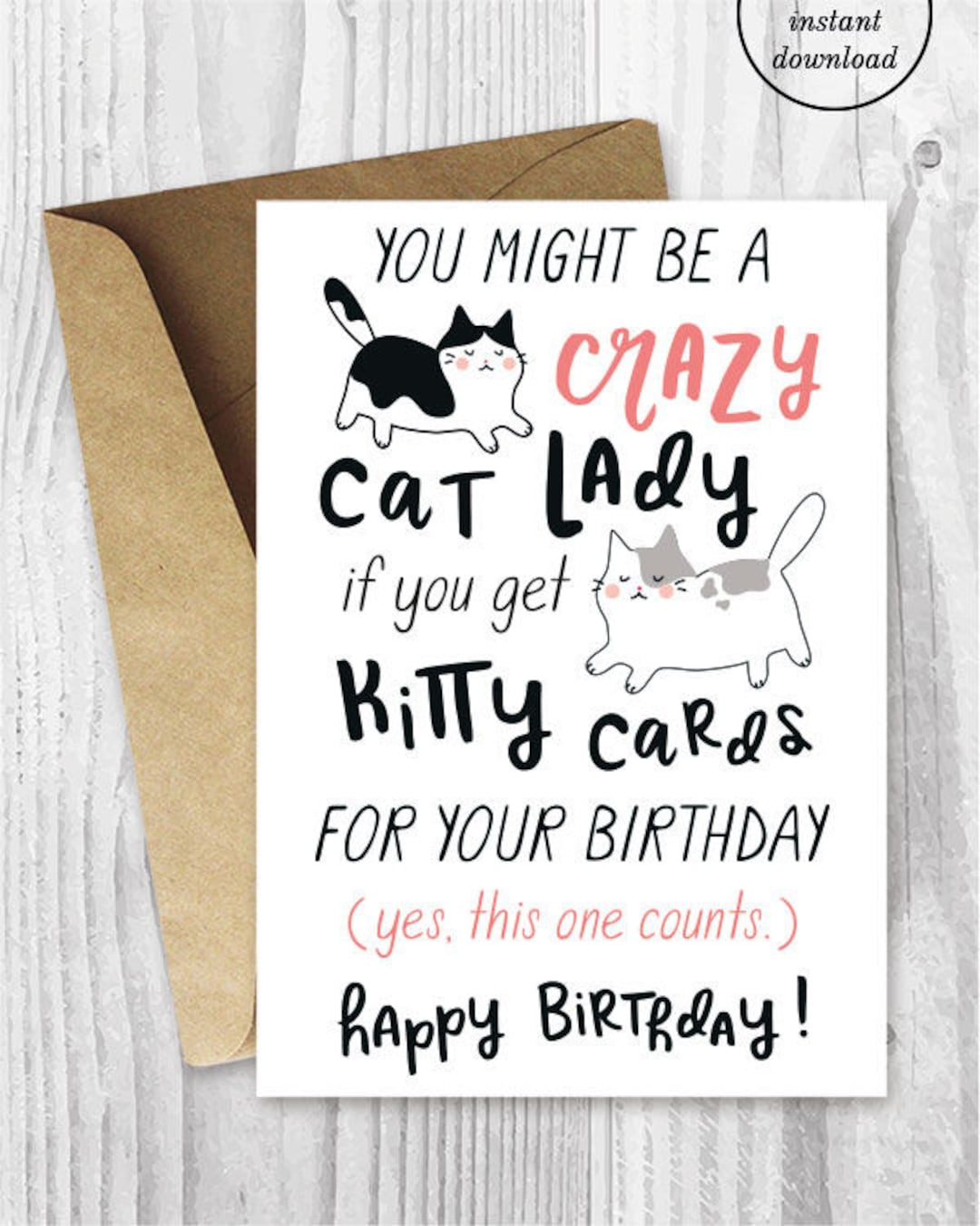 Funny Birthday Cards for Her Instant Download, Crazy Cat Lady Printable ...