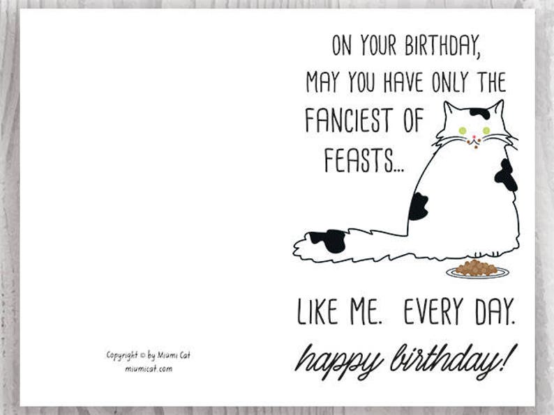 Funny Cat Birthday Cards Printables Funny Black and White - Etsy