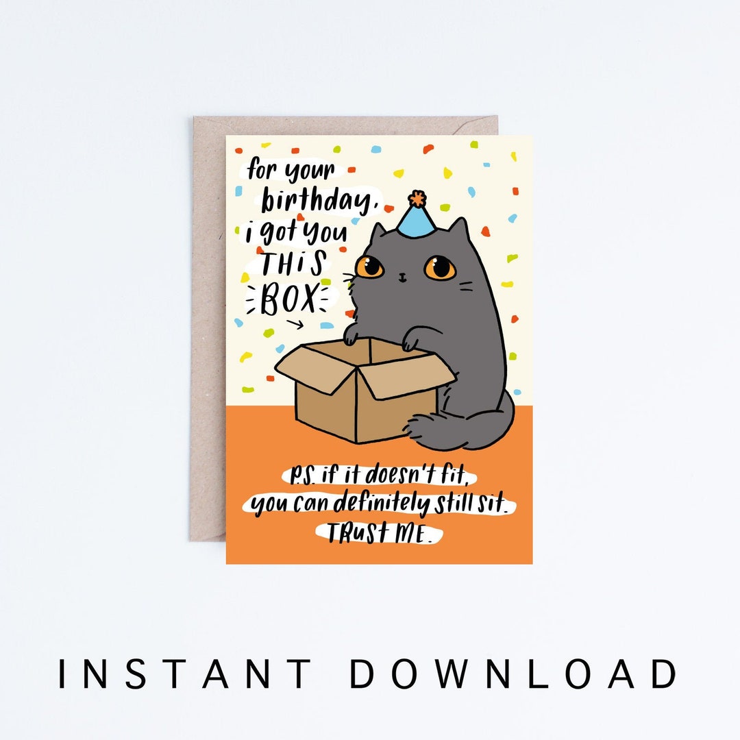 Funny Cat Birthday Cards Instant Download, Printable Cards, Grey Cat ...
