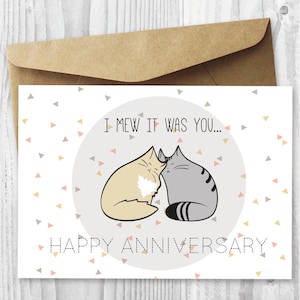 Tarjeta de aniversario, tarjeta de aniversario imprimible, tarjeta de gato de aniversario romántico DIY, tarjeta de descarga digital de gatos de aniversario