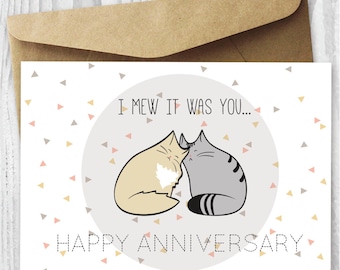 Anniversary Card, Printable Anniversary Card, Romantic Anniversary Cat Card DIY, Anniversary Cats Digital Download Card