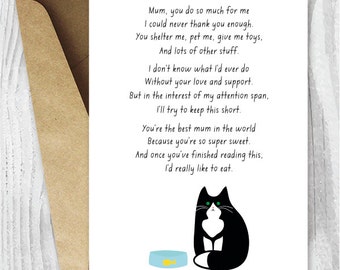 Instant Download Card for Mum, Printable Mother's Day Card, Funny Card for Cat Mums Digital Card, Mothering Sunday Cards