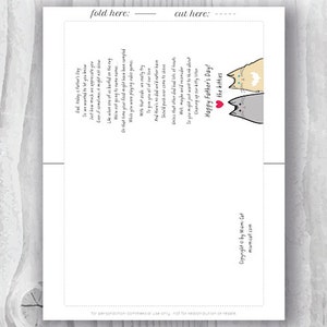 Pu&ograve; includere: Un biglietto di auguri per la festa del pap&agrave; stampabile con due gatti dei cartoni animati e un cuore rosso. Il biglietto include una poesia sull'amore e l'apprezzamento di un padre.