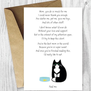 Mothers Day Card Funny Instant Download, Card for Cat Moms, Printable Mother's Day Cards from the Cat, Tuxedo Cat Card for Her, Black Cats