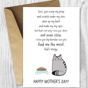 mother's day printable card, Instant Download Funny Cat Mothers Day Digital Card, Printable Card, Fur Baby Mom Instant Download image 1