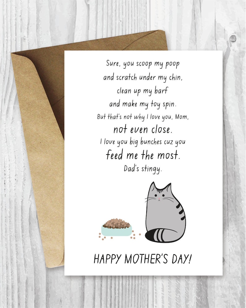 mother's day printable card, Instant Download Funny Cat Mothers Day Digital Card, Printable Card, Fur Baby Mom Instant Download image 1