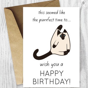 Funny Birthday Cards Printables, Funny Siamese Cat Birthday Cards, Printable Cat Card, Card Digital Download, Silly Siamese Cats
