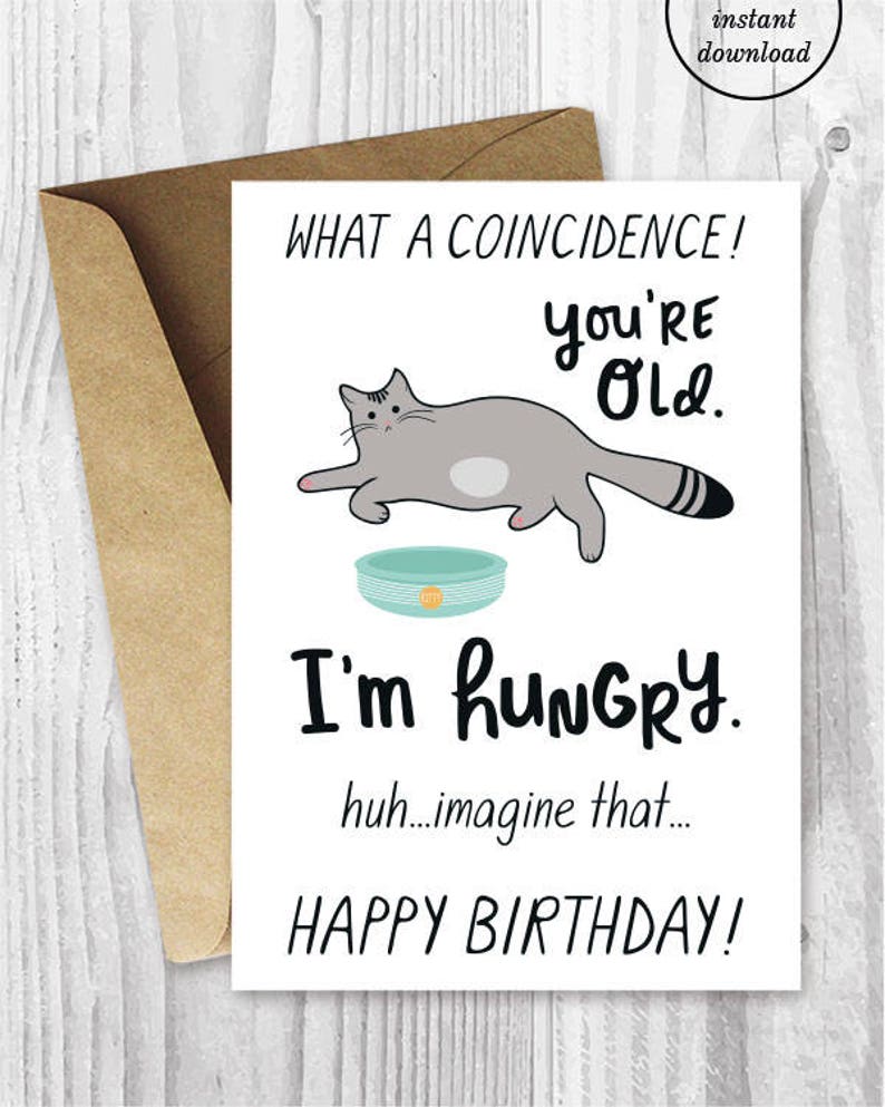 Sarcastic Birthday Cards Instant Download, Funny Printable Cat Birthday ...