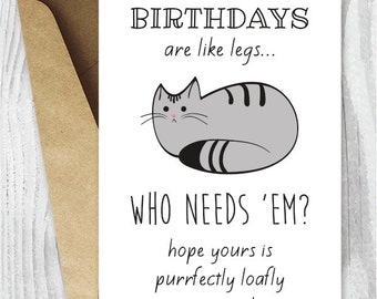 Funny Birthday Cards, Cat Birthday Printable Cards, Digital Download Cards, Cat Loaf Birthday Card, Funny Birthday Cards to Print, Grey Cat