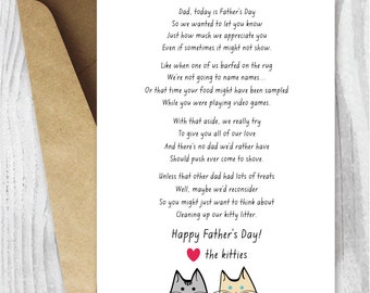 Printable Father's Day Card, Funny Cat Father's Day Card, From the Cats Printable Father's Day Card Instant Download, Funny Father's Day