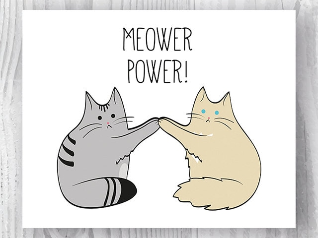 Meower Power Meower Power Art Print, Funny Cats Illustration, Gift Idea for Cat ...