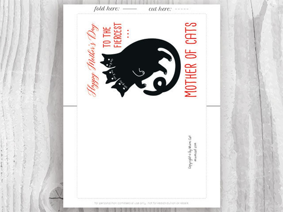Printable Mother's Day Card Funny Mother of Cats Card | Etsy