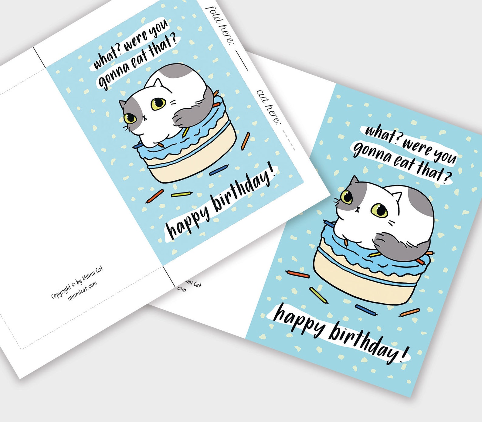 Funny Cat Birthday Cards Instant Download Printable Cards | Etsy