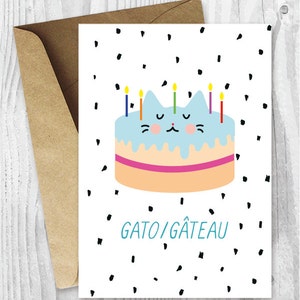 Geburtstagskarten, druckbare Gato Torten Illustration Karte, lustige druckbare Karte, sofortiger Download, schrullige illustrierte Geburtstagskarte zum Drucken