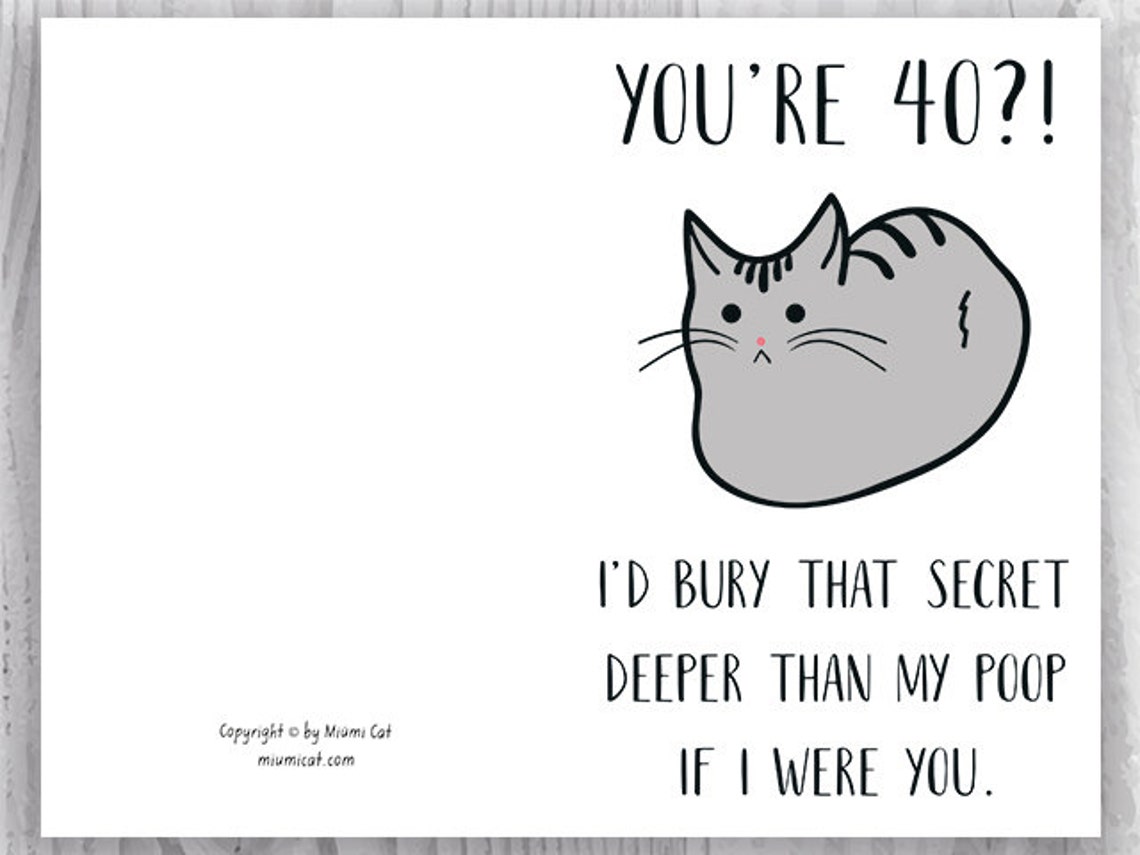 Funny 40th Birthday Cards Funny Cat Printable 40 Birthday - Etsy