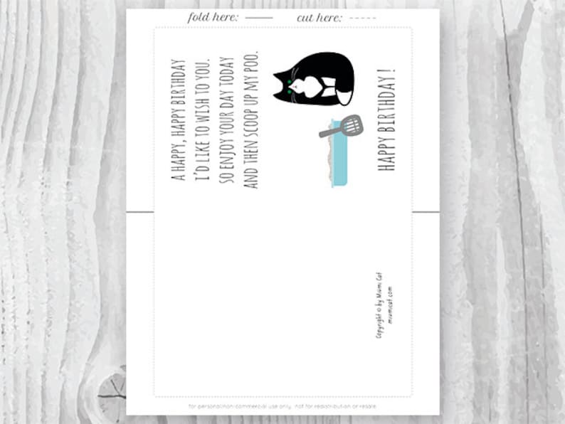 Printable Funny Birthday Cards Black and White Cat Cards Cat | Etsy