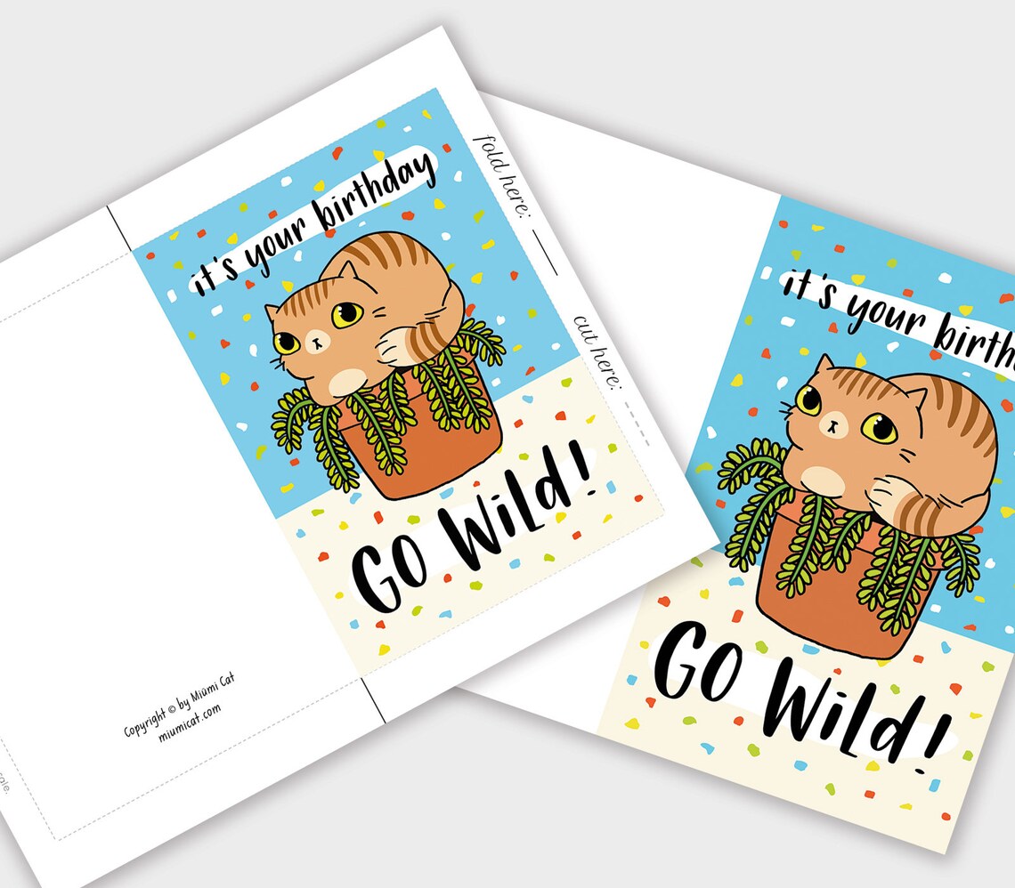 Funny Cat Birthday Cards Instant Download Printable Cards - Etsy