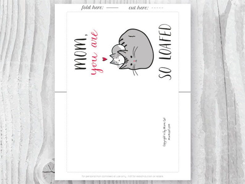 Printable Cards Mothers Day, Mothers Day Card Unique, Cat Mom Card, Cat Mother's Day, Mom You Are So Loafed Instant Download image 2