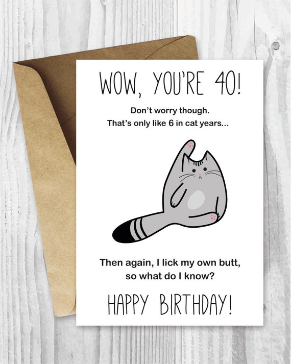 40th Birthday Card Printable Birthday Card Funny Cat | Etsy