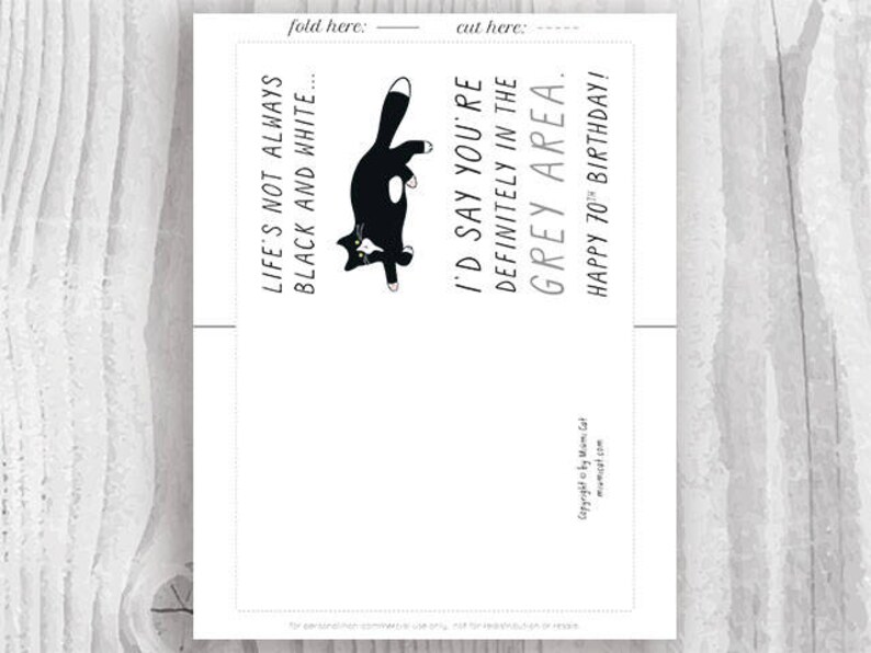 70th Birthday Card Printable Birthday Card Funny Cat | Etsy