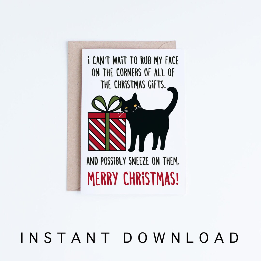 Printable Christmas Cards, Funny Black Cat Christmas Card, Cat Humor, Cat Lovers, Cute Cat