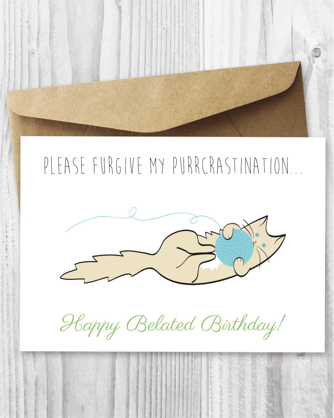 Funny Belated Birthday Card, Happy Belated Birthday Cat Digital Card ...