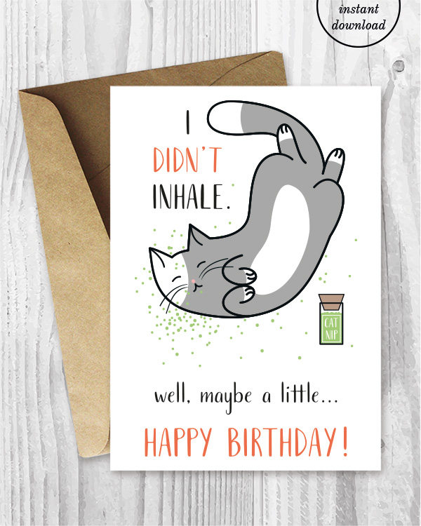 Printable Birthday Cards Funny Cat Birthday Cards Stoner Cat | Etsy