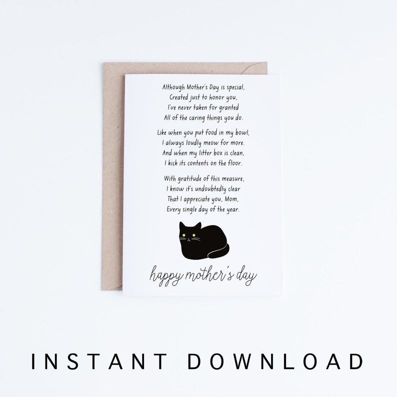 Mothers Day Card Printable, Funny Cat Mother's Day Card, Black Cat Mom ...