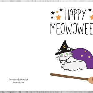 Printable Halloween Cards, Happy Meowoween Halloween Cat Card, Funny Printable Halloween Card, Instant Download Card, Cat Halloween image 3