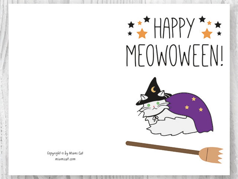 Printable Halloween Cards, Happy Meowoween Halloween Cat Card, Funny Printable Halloween Card, Instant Download Card, Cat Halloween image 3