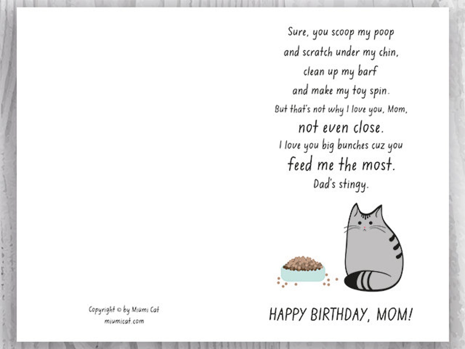 Printable Birthday Card for Cat Moms, Funny Cat Birthday Card for Her ...
