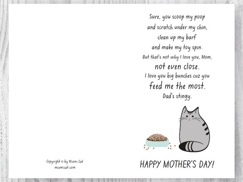mother's day printable card, Instant Download Funny Cat Mothers Day Digital Card, Printable Card, Fur Baby Mom Instant Download image 4