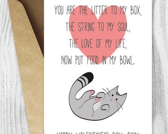 Funny Printable Valentine, Valentine's Day Dad Card, Cat Dads, Valentine from Cat, Poem from the Cat Card, Instant Download