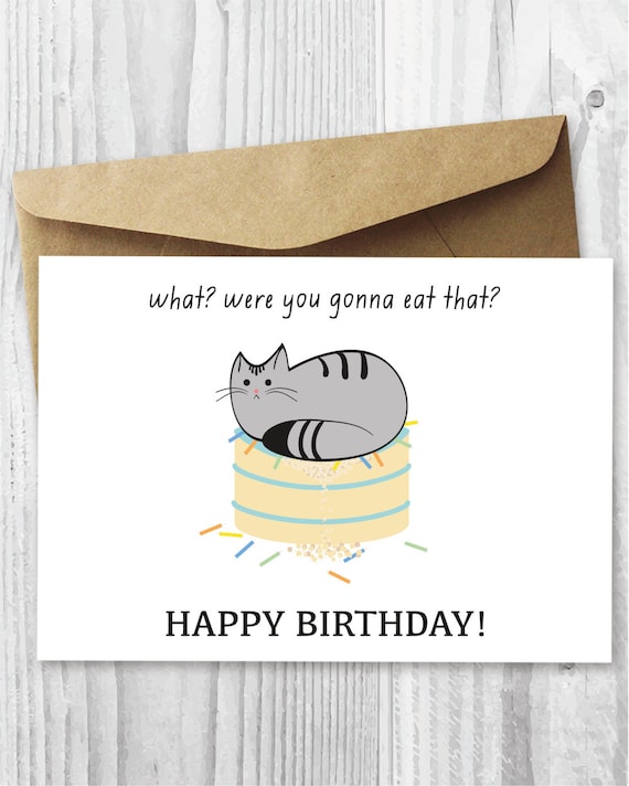 Printable Cat Birthday Card Happy Birthday Cat Digital Card | Etsy