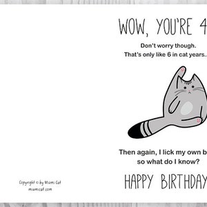 40th Birthday Card, Printable Birthday Card, Funny Cat Birthday Card ...