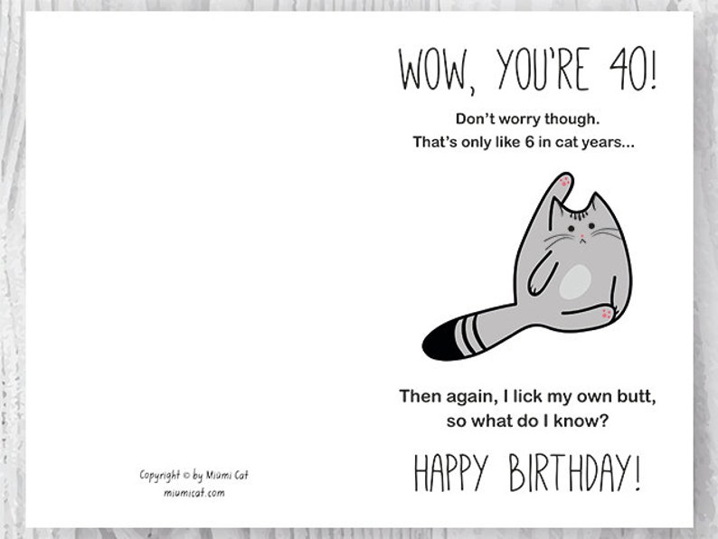 40th Birthday Card Printable Birthday Card Funny Cat - Etsy