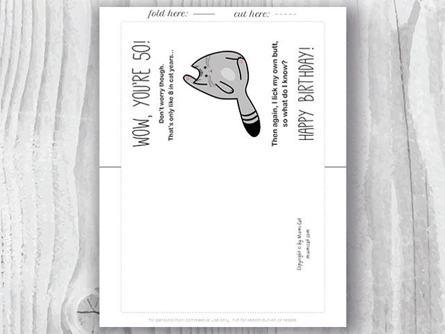 50th Birthday Card, Printable Birthday Card, Amusing Cat photograph relating to Cat Birthday Card Printable titled 50th Birthday Card, Printable Birthday Card, Humorous Cat