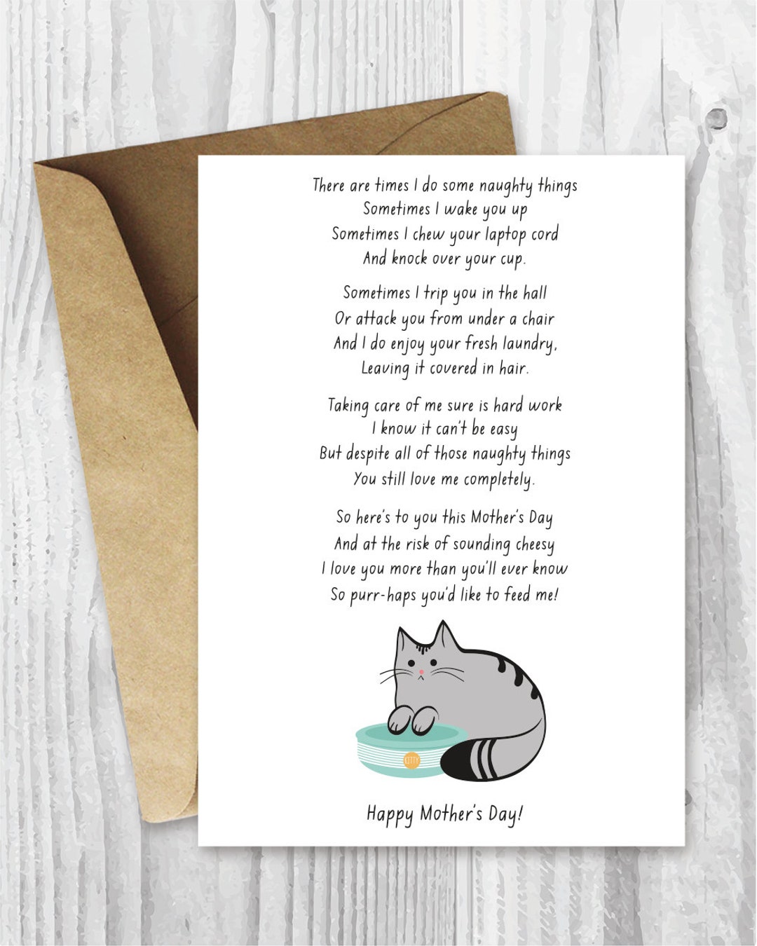 Mothers Day Card Funny Download, Printable Mother's Day Card, Funny Cat ...