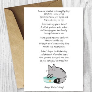 Mothers Day Card Funny Download, Printable Mother's Day Card, Funny Cat Mother's Day Digital Card, Poem Printable Card, Instant Download