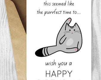 Funny Birthday Cards, Printable Birthday Cards, Funny Cat Birthday Cards, Printable Cat Card, Card Digital Download, Butt Licking Cat, Cats