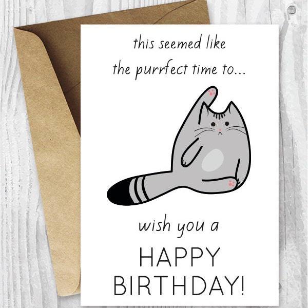 Funny Birthday Cards, Printable Birthday Cards, Funny Cat Birthday Cards, Printable Cat Card, Card Digital Download, Butt Licking Cat, Cats