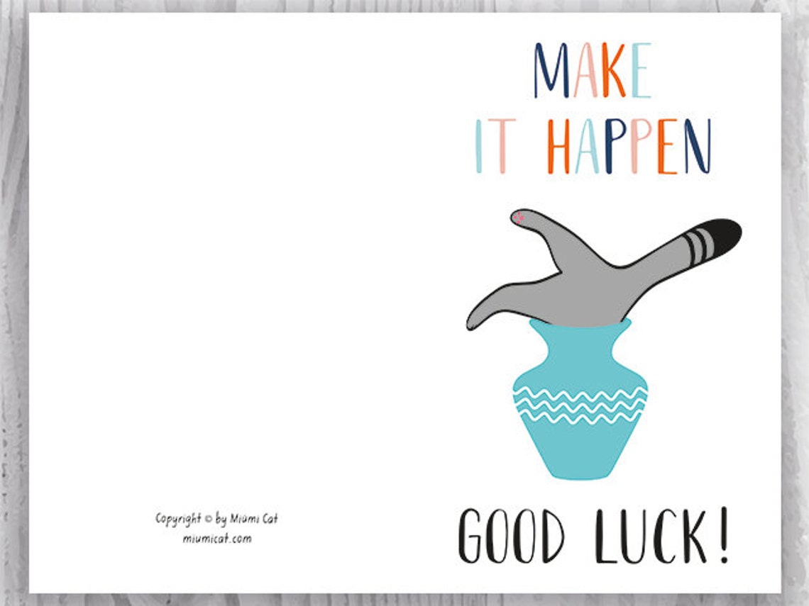 Good Luck Cards Funny Cat Good Luck Printable Cards Make It - Etsy