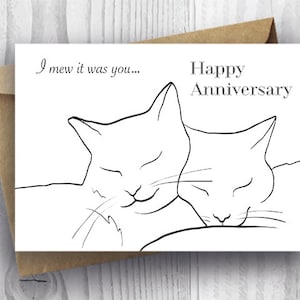Tarjeta de feliz aniversario, tarjeta de aniversario imprimible, tarjeta romántica de aniversario con gatos (DIY), tarjeta digital de aniversario con gatos (descargable)