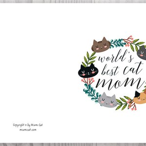 Cat Mom, Printable Mothers Day Card for Cat Mom, Floral Mother's Day Digital Card, World's Best Cat Mom, Kawaii, For Her, Fur Mom Cards image 3